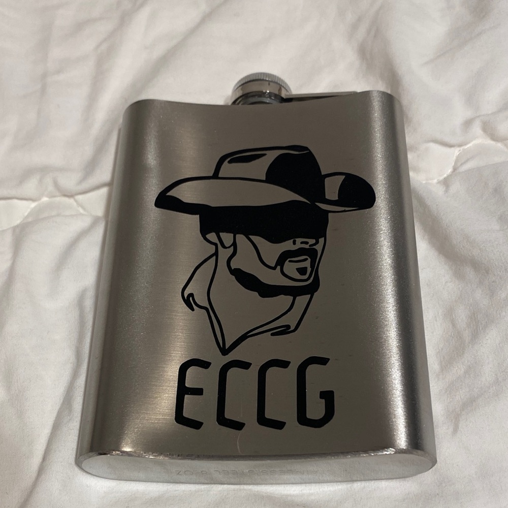 Silver Flask with Cowboy Design